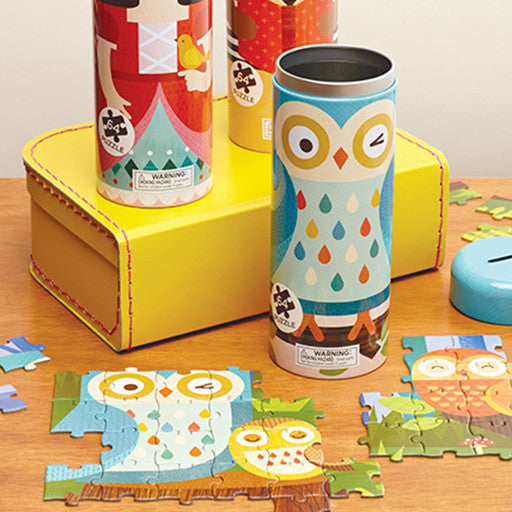 Petit Collage Tin Canister Jigsaw Puzzle - Owl Family